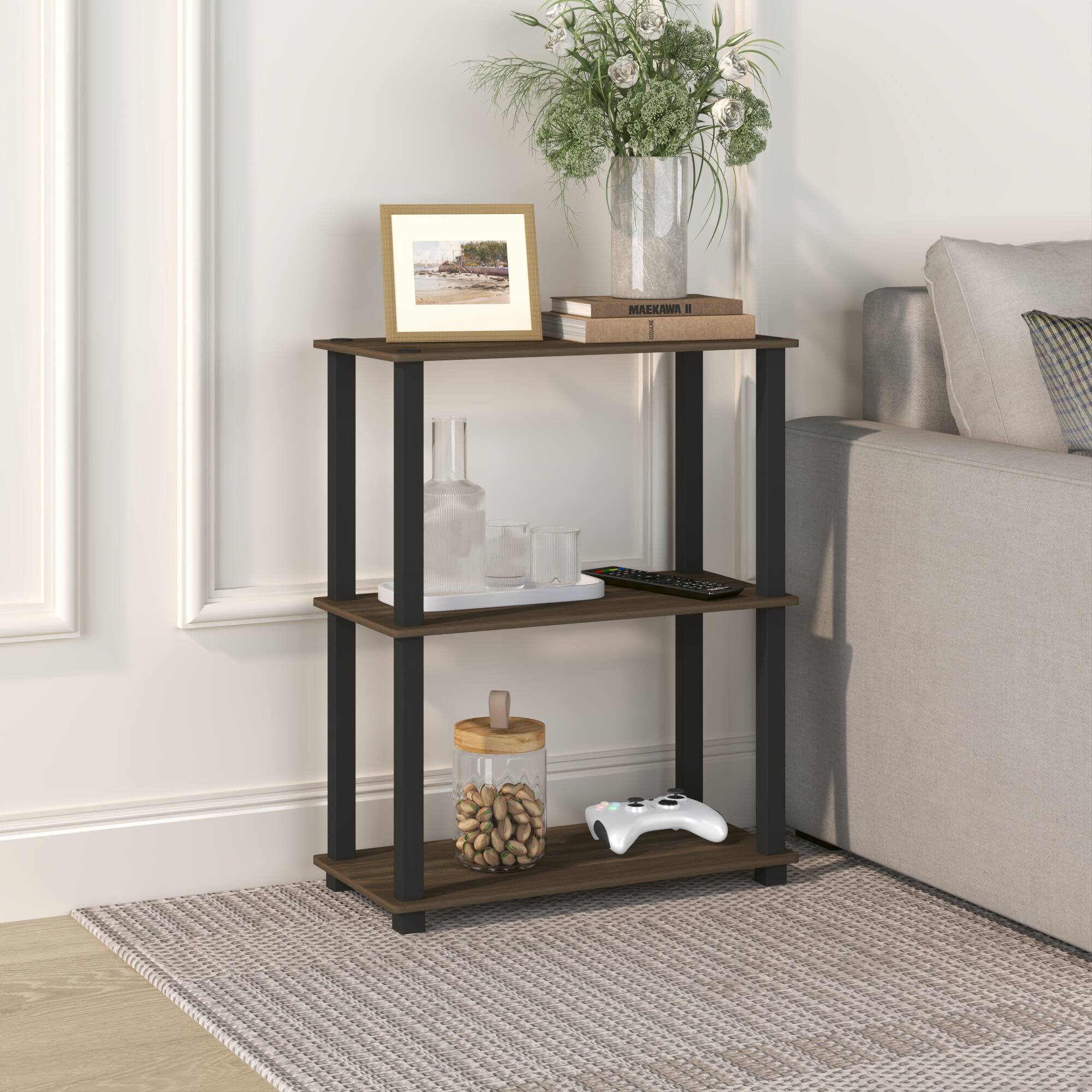 Alt View 1. HOMLUX - 3-Tier 29.6" Corner Shelf Open Shelves for Display for Living Room and Office Organization Columbia Walnut & Black - Columbia Walnut & Black.