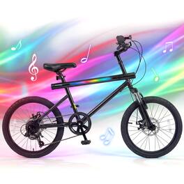 Costway - 6-Speed Commuter Bicycle,20 LED-lit Hybrid Bike with Stereo Speakers,2 Disc Brakes - Black