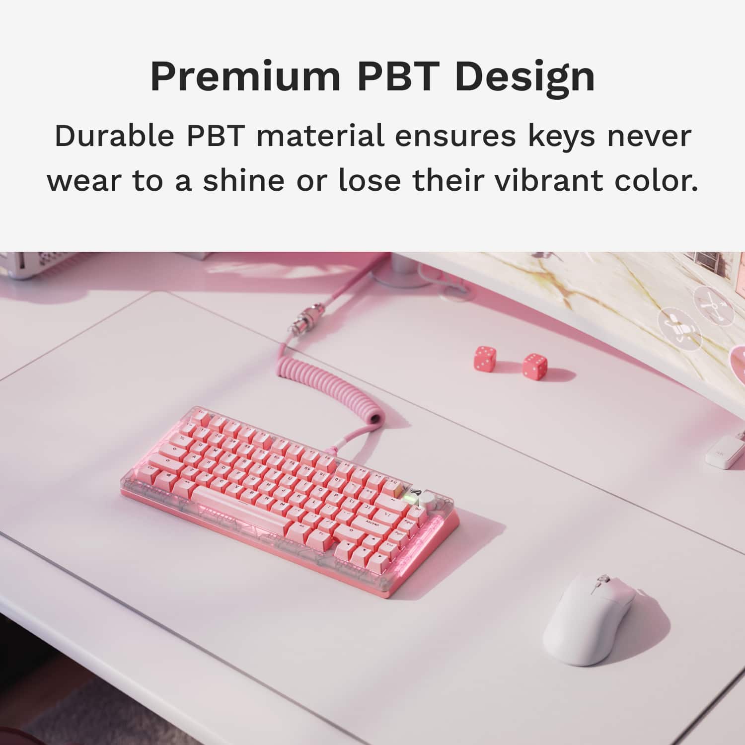 Premium PBT Design: Durable PBT material ensures keys never wear to a shine or lose their vibrant color.