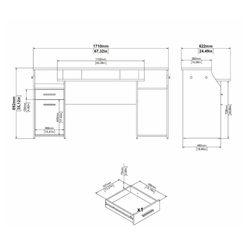 1710mm (67.32in)  
622mm (24.49in)  
1102mm (43.39in)  
383mm (15.08in)  
892mm (35in)  
445mm (17.52in)  
366mm (14.41in)  
728mm (28.66in)  
480mm (18.90in)  
337mm (13.27in)  
75mm (2.95in)  
356mm (13.98in)  
829mm (32.64in)  
366mm (14.41in)  
380mm (15.19in)