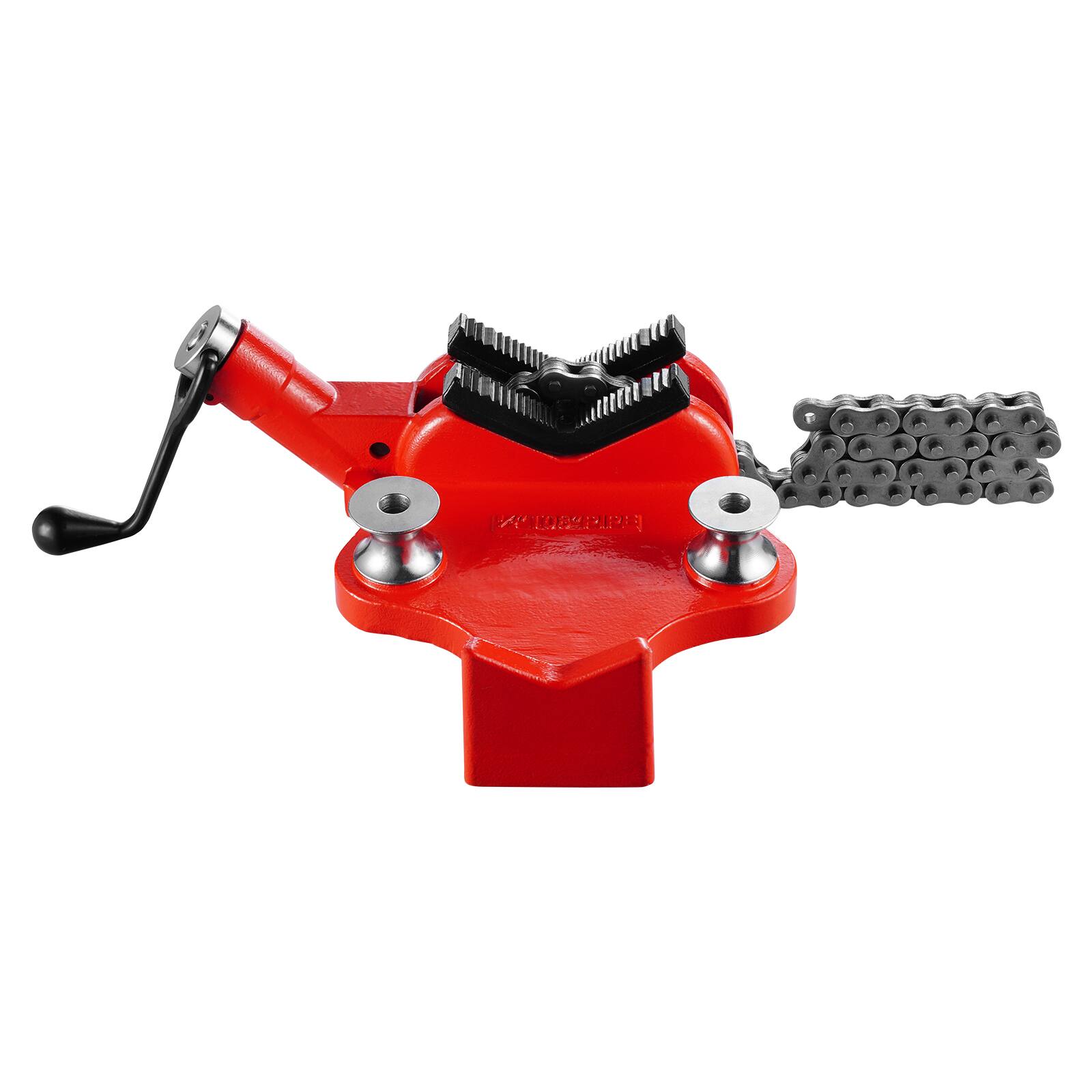 Alt View 5. VEVOR - Heavy-Duty Pipe Chain Vise, 1/2" - 8" Pipe Capacity, 34.6" Rugged Chain & Cast Iron Base, Industrial-Grade Pipe Clamping - Red.