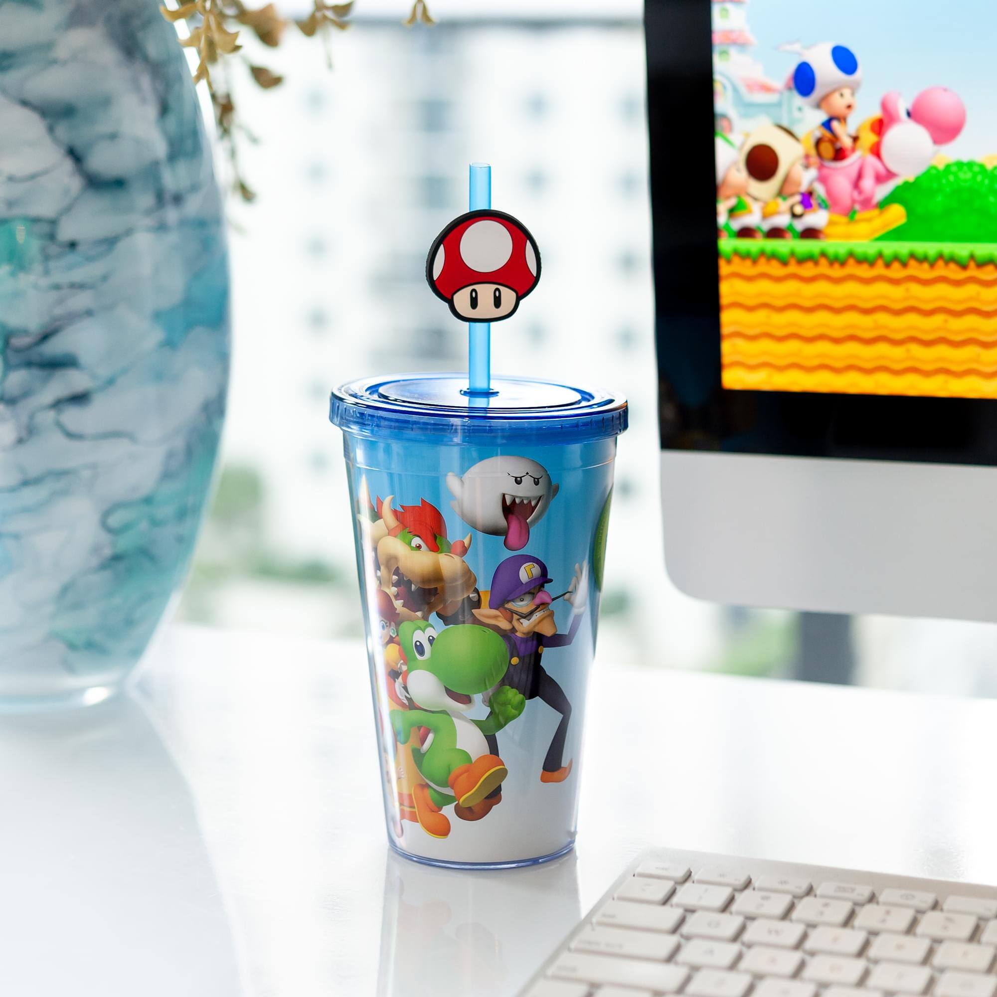 Alt View 3. Super Mario Bros. - Super Mario Bros. 16oz Travel Cup with Straw Holder - Blue.
