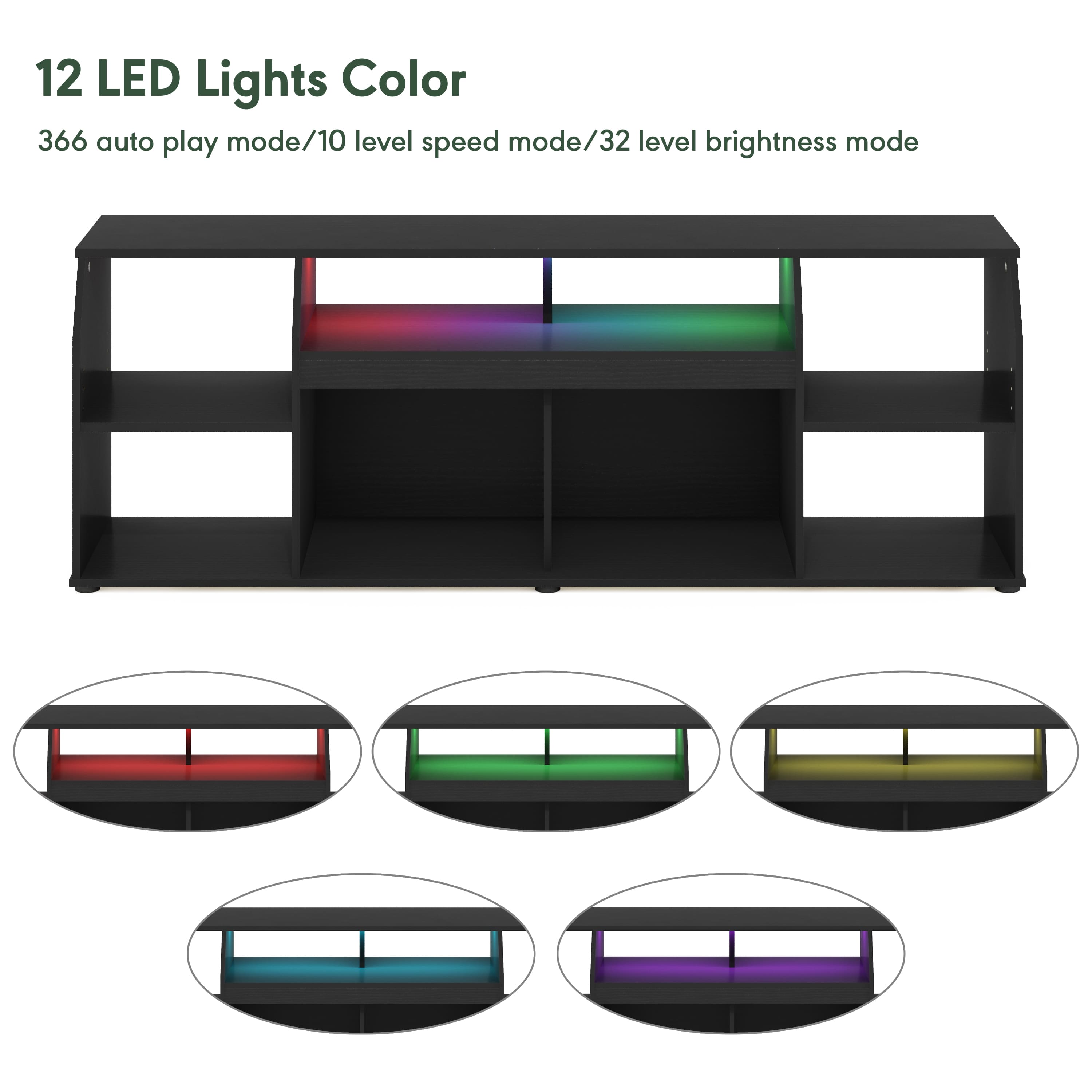 Furinno - JAYA Large Media Console Table with LED For TV up to 65-Inch - Americano