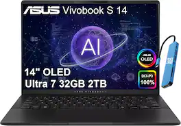 ASUS - Upgraded - Vivobook S 14 14" FHD+ 100% DCI-P3 OLED AI Laptop - Intel Core Ultra 7 258V - 32GB Memory - 2TB SSD - Copilot+ PC - Black