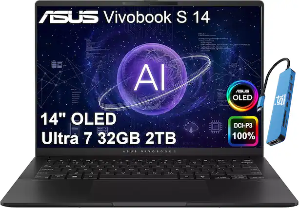 ASUS Vivobook S 14
MARAMA
model
FLAVOR - AI INFORMATION UNA mays Cruma WorlNewSer), Probability 14" OLED SVS,01 Ultra 7 32GB 2TB 0101010110 ASUS V o B O O S
ASUS OLED DCI-P3 100%
15 Computers
C4
W - X - D C - R r 5 - ( - T V U 0 I - IS Z . M - T J D VIP . Y. - -
Sands 15.15