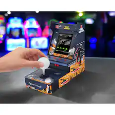 Space Invaders is a classic arcade game that has been adapted into a home arcade machine. The machine features a joystick and a button for gameplay, and it is designed to resemble the original arcade cabinet. The game is displayed on a screen, and the player uses the joystick and button to control the game. The machine is a fun and nostalgic way to enjoy the classic game at home.