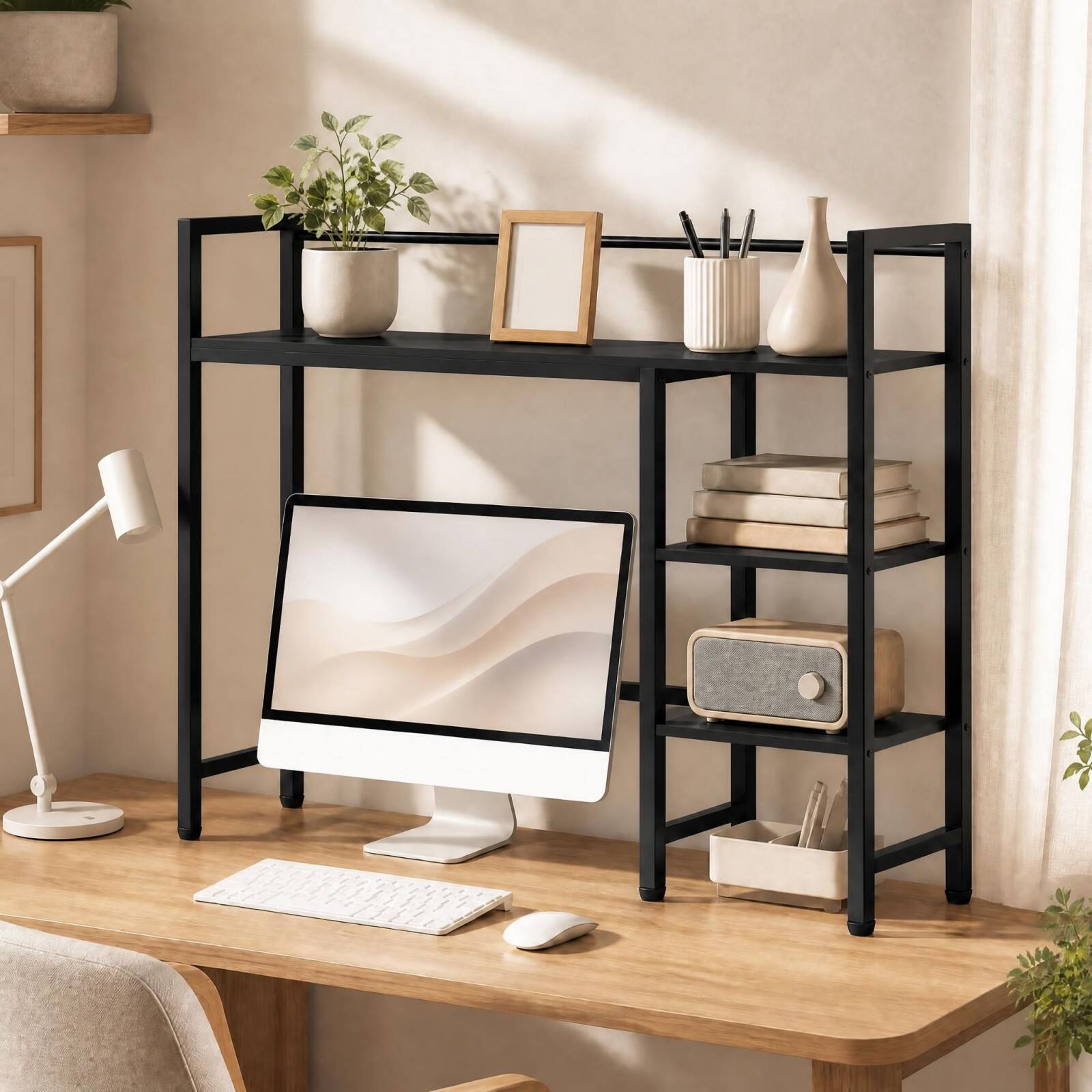 Alt View 1. Costway - Costway Desktop Bookshelf, 4-Tier Desk Display Rack, Countertop Storage Organizer - Black.