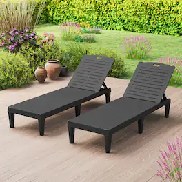 Costway - Chaise Lounge Chairs Set of 2 with 5-Position Adjustable Backrests Easy Assembly - Black