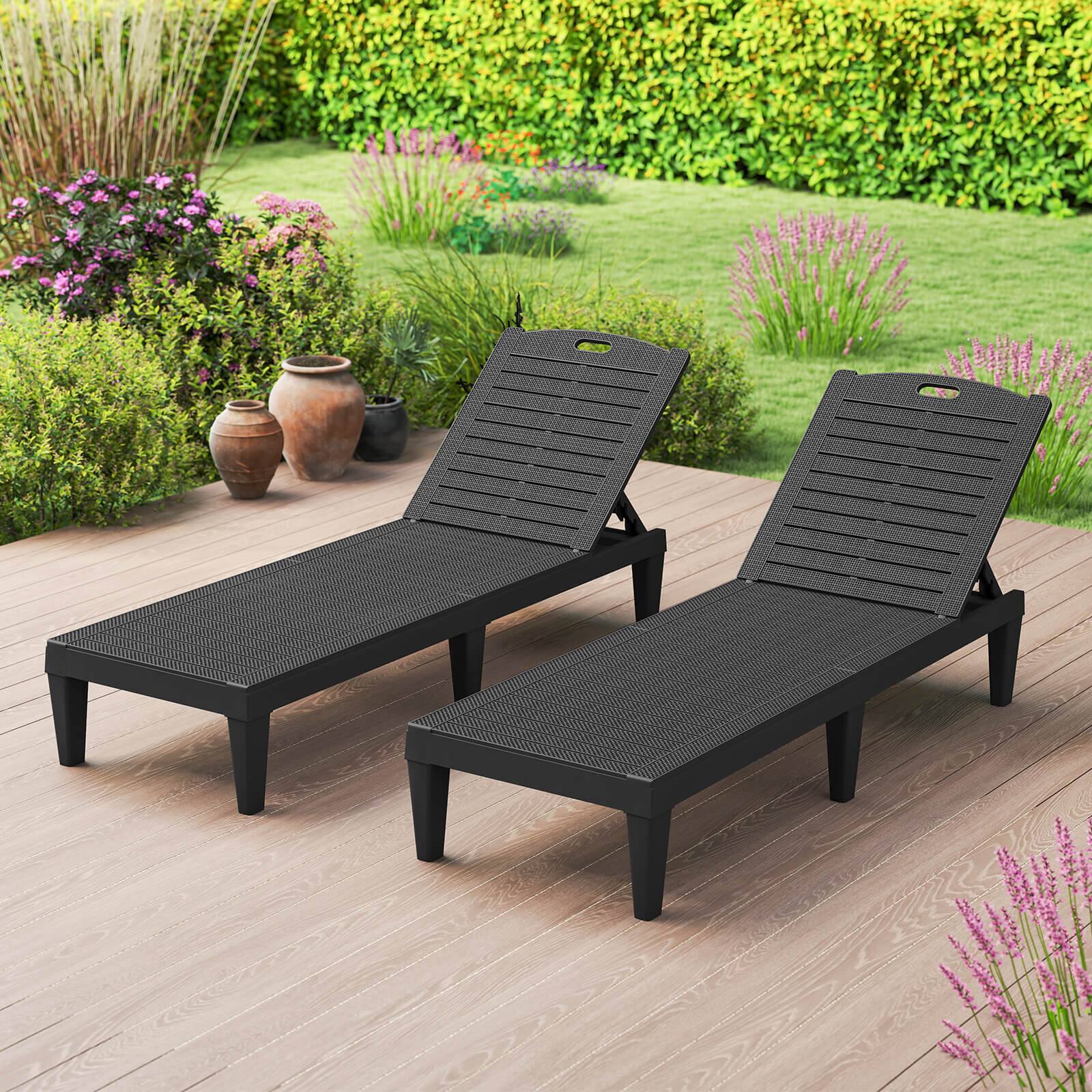 Alt View 1. Costway - Costway Chaise Lounge Chairs Set of 2 with 5-Position Adjustable Backrests Easy Assembly - Black.