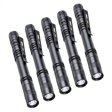 Front. Stock Preferred - 5-Pack LED Mini Pen Flashlights, Pocket Torch, Waterproof & Portable.