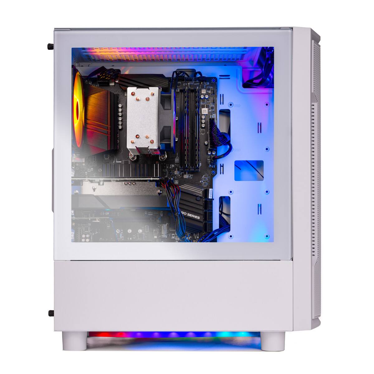 Angle. Skytech Gaming - Skytech ARCH4 - AMD Ryzen 7 9700X, 9070XT, 32GB 6000 MHz DDR5 RAM, 850W GOLD PSU - White.