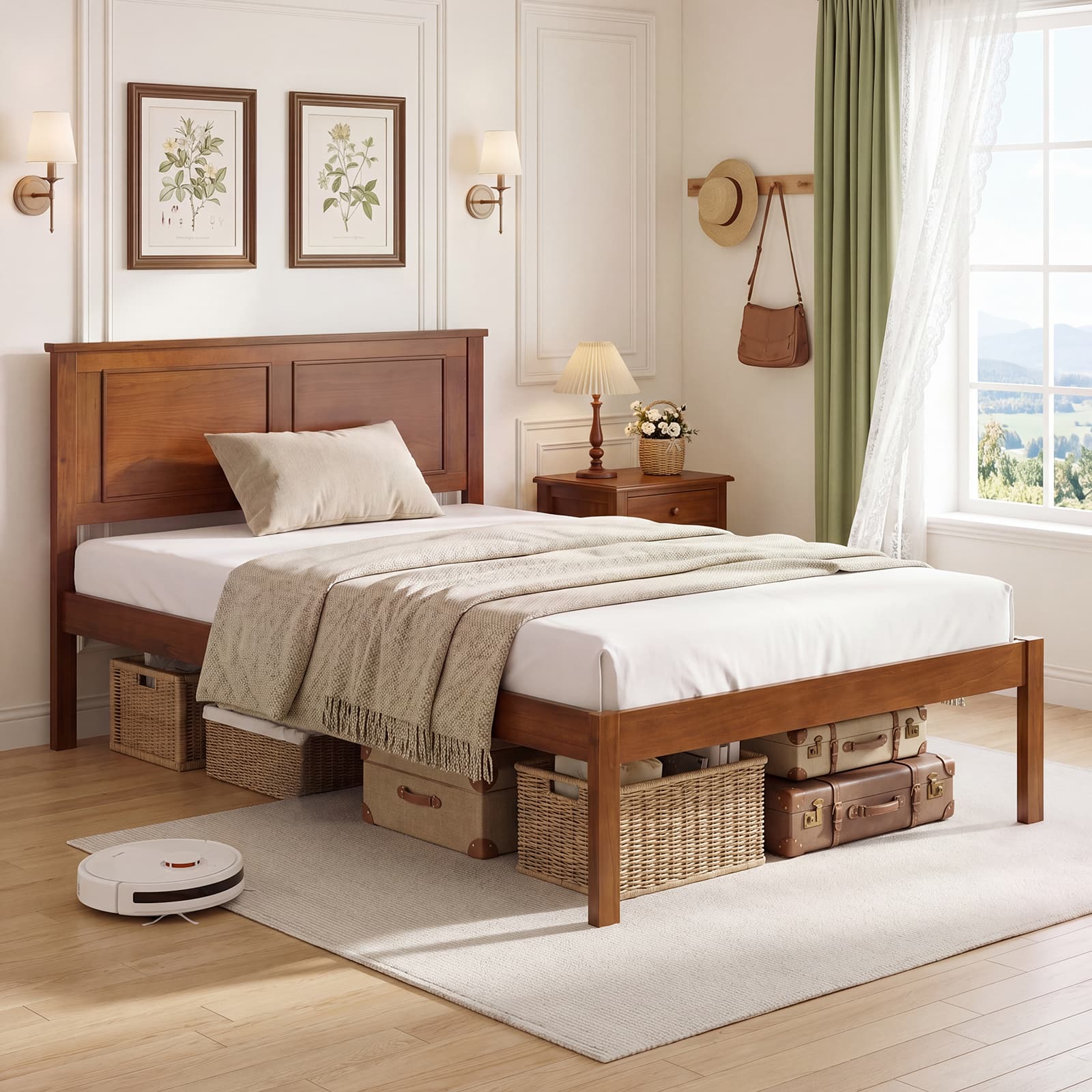 Gymax - Twin Size Bed Frame Farmhouse Wooden Platform Bed w/Headboard Under-Bed Storage - Brown