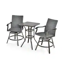 Pefilos - 3 Pieces Swivel Bar Set with 4D Air Fiber Cushion, Outdoor Stackable Dining Chairs for All Weather, Breathable Garden - Gray