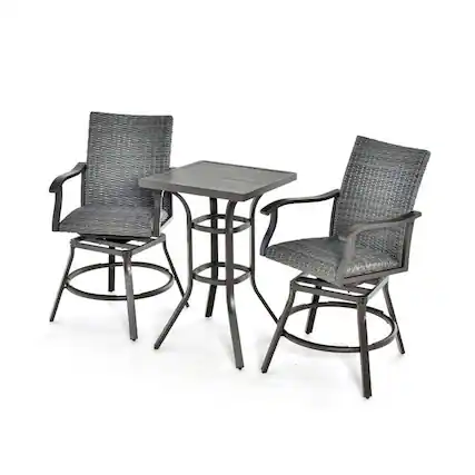 Front. Pefilos - 3 Pieces Swivel Bar Set with 4D Air Fiber Cushion, Outdoor Stackable Dining Chairs for All Weather, Breathable Garden - Gray.