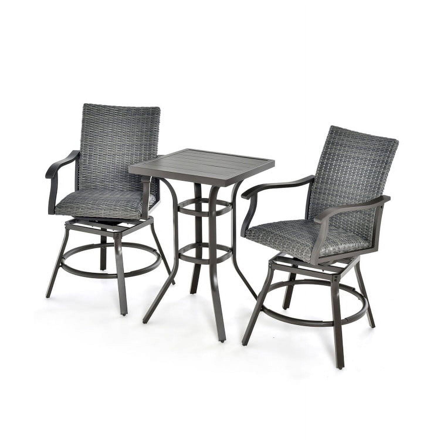 Front. Pefilos - 3 Pieces Swivel Bar Set with 4D Air Fiber Cushion, Outdoor Stackable Dining Chairs for All Weather, Breathable Garden - Gray.