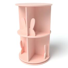 Pefilos - 2 Tier Freestanding Kids Rotating Bookshelf Storage Rack with Bunny Baffles, Storage Bookshelf - Pink