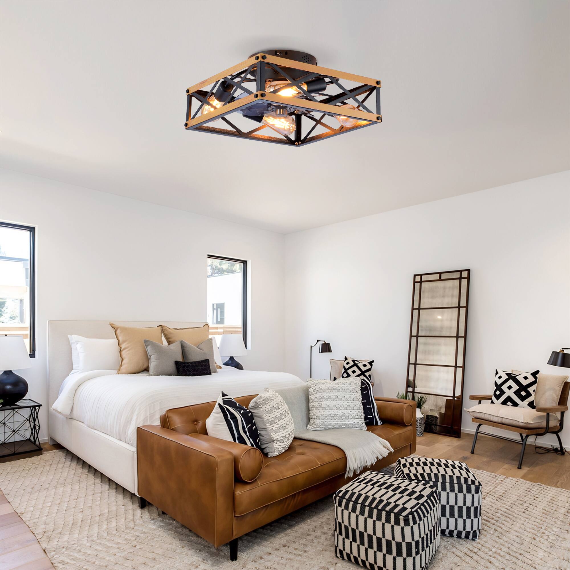 Alt View 1. GOODSILO - 22.6'' Flush Mount Ceiling Fan with Remote, 6-Speed, Reversible, Timer (Bulbs Not Included) - Bronze,Brushed Gold.