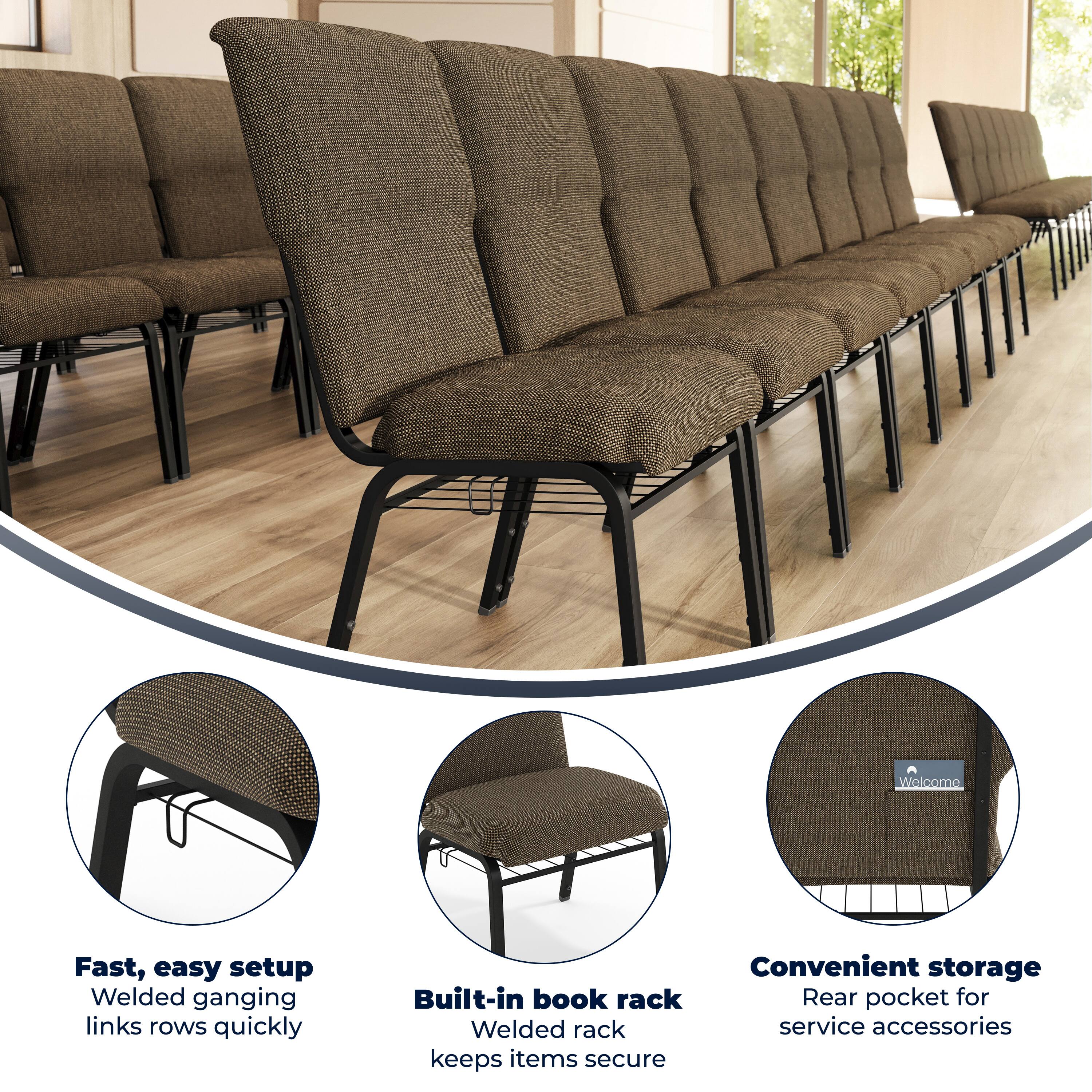 Welcome

Fast, easy setup  
Welded ganging links rows quickly

Built-in book rack  
Welded rack keeps items secure

Convenient storage  
Rear pocket for service accessories