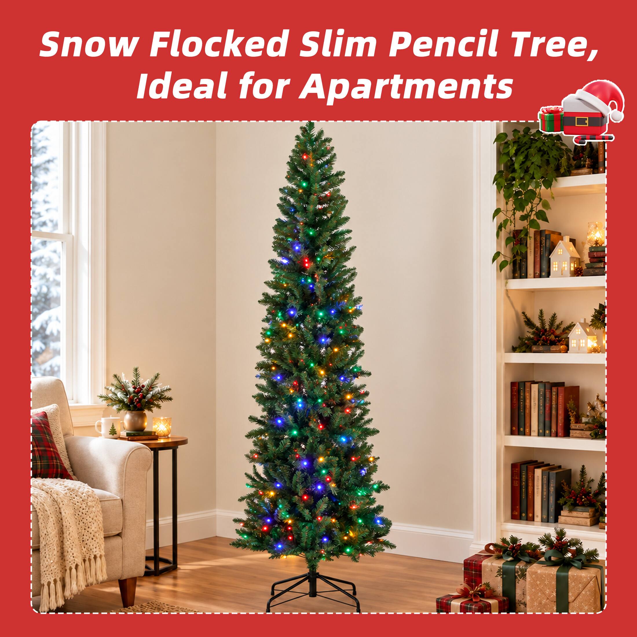 Sweetcrispy Pre lit Slim Hinged Christmas Tree with Multicolor LED ...