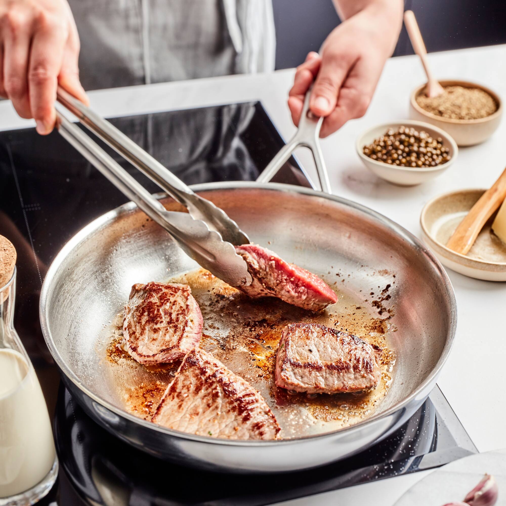 Alt View 3. Demeyere - Demeyere Industry 5-Ply 9.5-inch Stainless Steel Fry Pan - Stainless Steel.