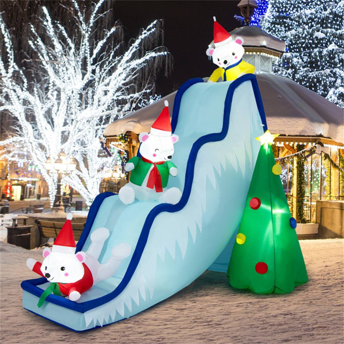 Spaco 9FT Christmas Decoration Inflatable Polar Bear Slide Scene ...