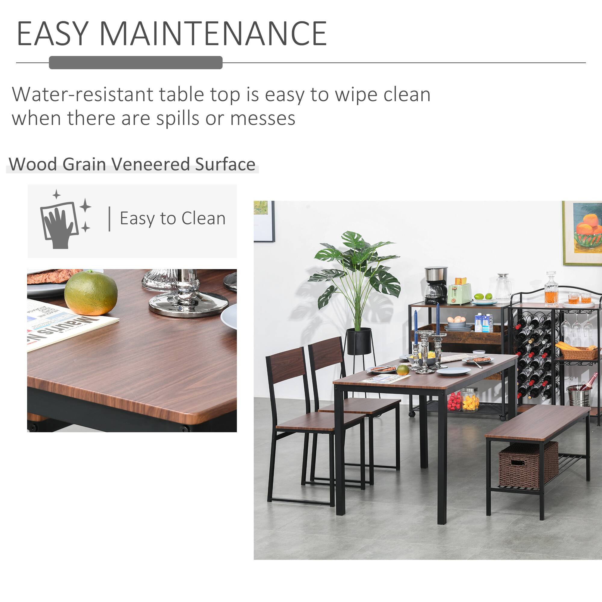 EASY MAINTENANCE

Water-resistant table top is easy to wipe clean when there are spills or messes

Wood Grain Veneered Surface

Easy to Clean