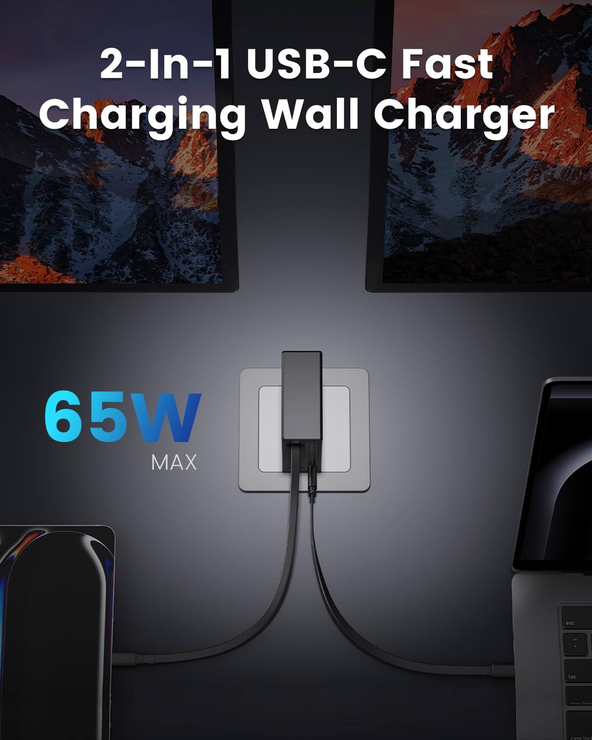 2-In-1 USB-C Fast Charging Wall Charger  
65W MAX