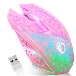 Cozy Serene - Wireless Mouse Rechargeable Silent USB LED Gaming Computer Mice With Colorful Lights - Wireless - Pink
