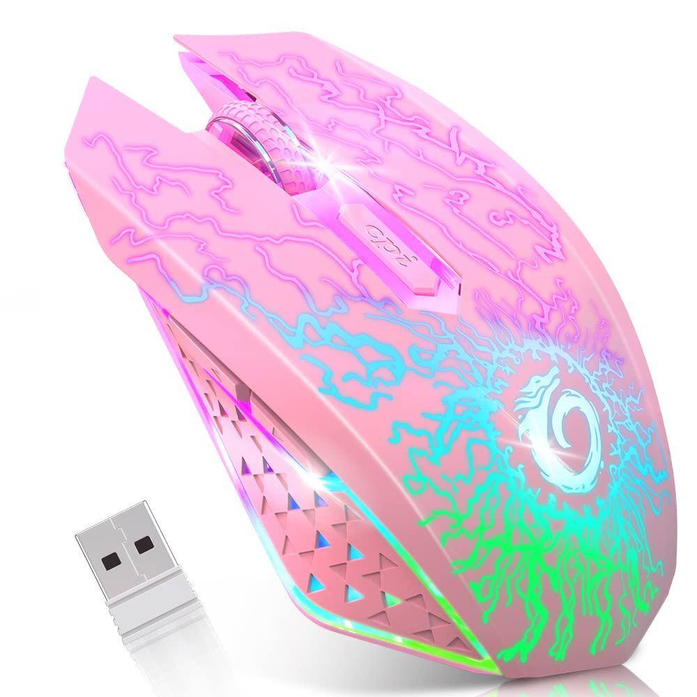 Front. Cozy Serene - Wireless Mouse Rechargeable Silent USB LED Gaming Computer Mice With Colorful Lights - Pink.