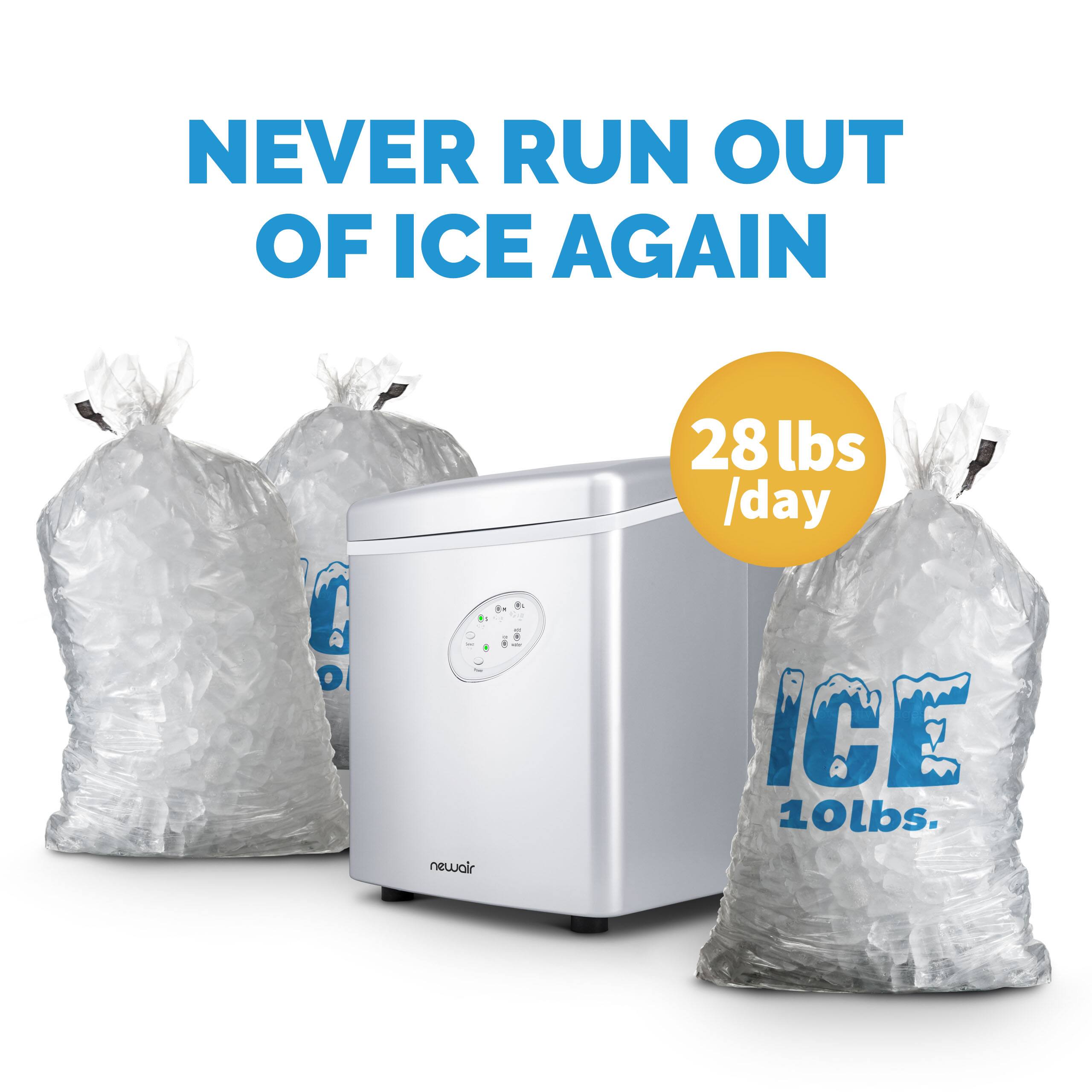 Left. NewAir - 12" 28-lb Portable Ice Maker - 3 Ice Sizes - Silver.