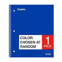 Staples - Staples® Accel 5-Subject Notebook, 8.5" x 11", College Ruled, 200 Sheets, Color chosen at random (ST15761D) - Assorted