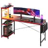 Front. Bestier - 61inch Gaming Desk with LED Lights Storage Shelves File Pockets & Hooks Spacious RGB Gaming Table - Carbon Fiber Black.