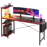 Bestier - 61inch Gaming Desk with LED Lights Storage Shelves File Pockets & Hooks Spacious RGB Gaming Table - Carbon Fiber Black
