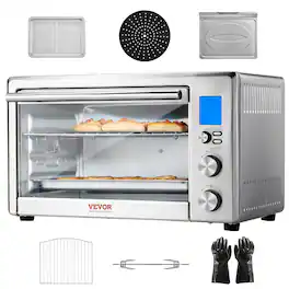 VEVOR - 10-IN-1 Convection Oven, 28L/29.6Qt Multifunctional Conventional Oven Countertop, 1800W 4-Tier Toaster - Silver