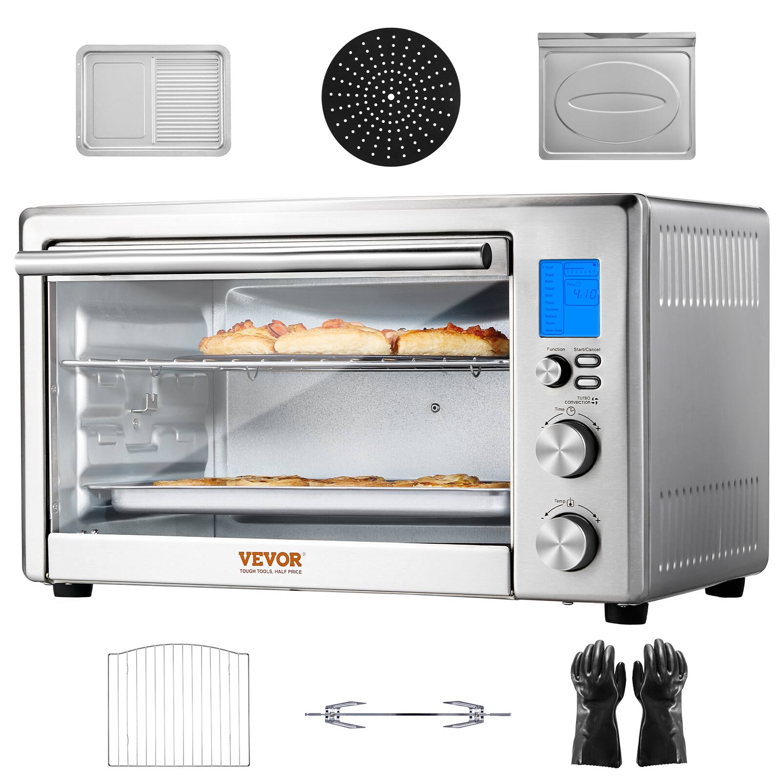 VEVOR - 10-IN-1 Convection Oven, 28L/29.6Qt Multifunctional Conventional Oven Countertop, 1800W 4-Tier Toaster - Silver