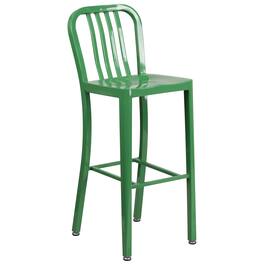Emma + Oliver - Commercial Grade 30"H Colorful Metal Indoor-Outdoor Vertical Slat Back Barstool - Green