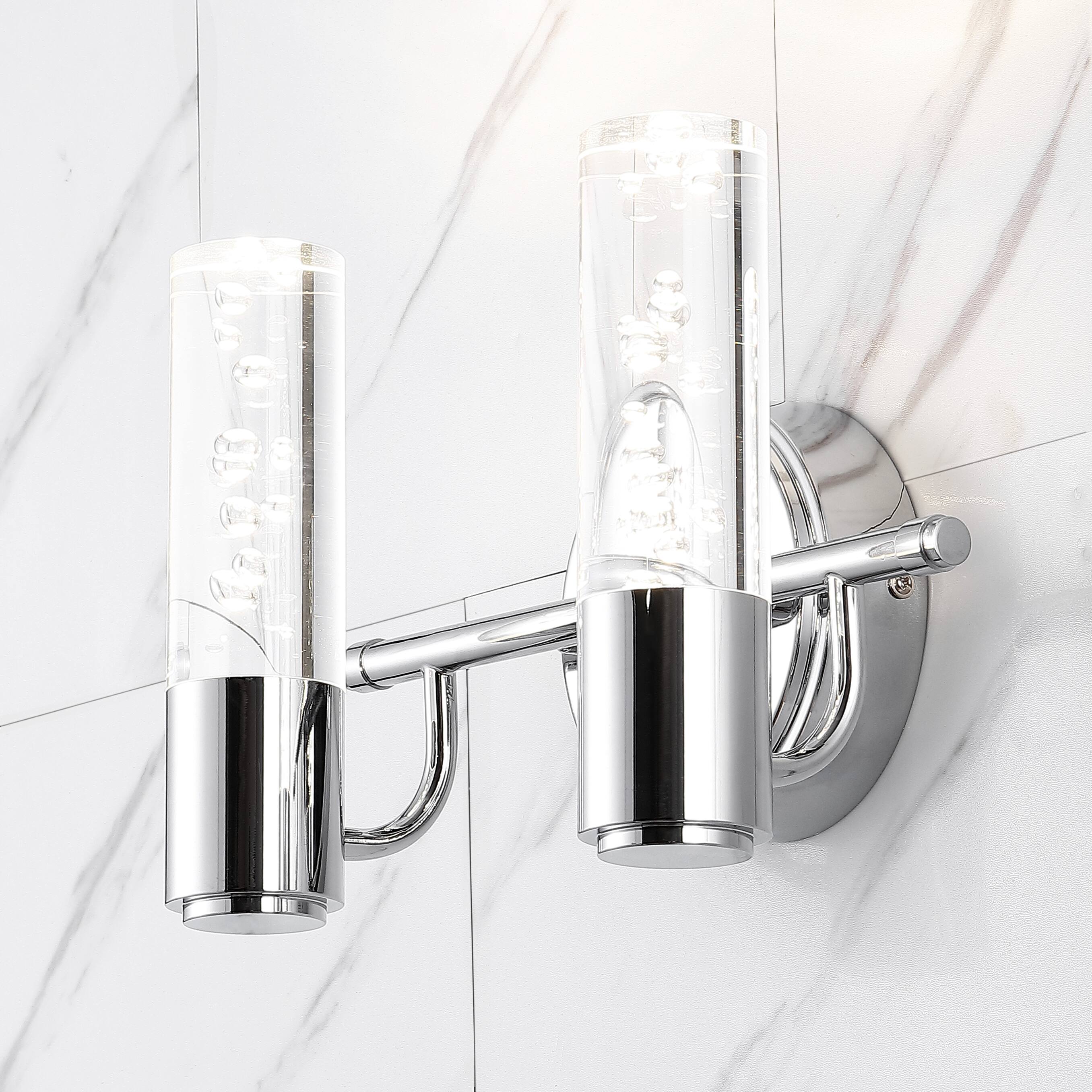 Alt View 1. Jonathan Y - Bolha 10.75" 2-Light Minimalist Modern Bubble Acrylic/Iron Integrated LED Vanity Light, Chrome - Chrome.