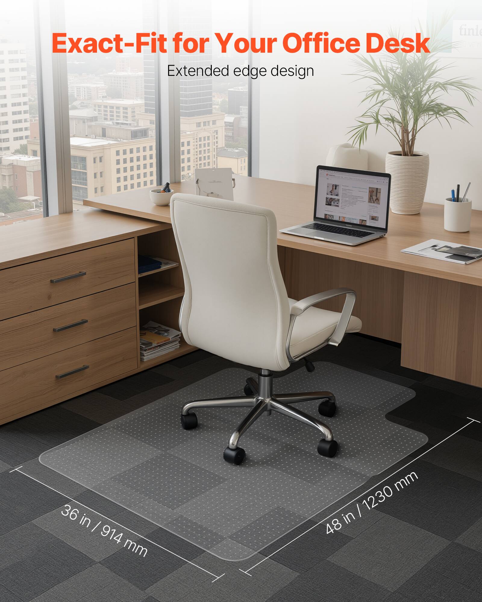 Exact-Fit for Your Office Desk  
Extended edge design  

36 in / 914 mm  
48 in / 1230 mm
