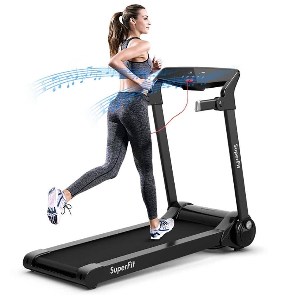Pefilos - 3HP Electric Folding Treadmill with Bluetooth Speaker- Home Fitness Equipment for Walking & Running - Silver