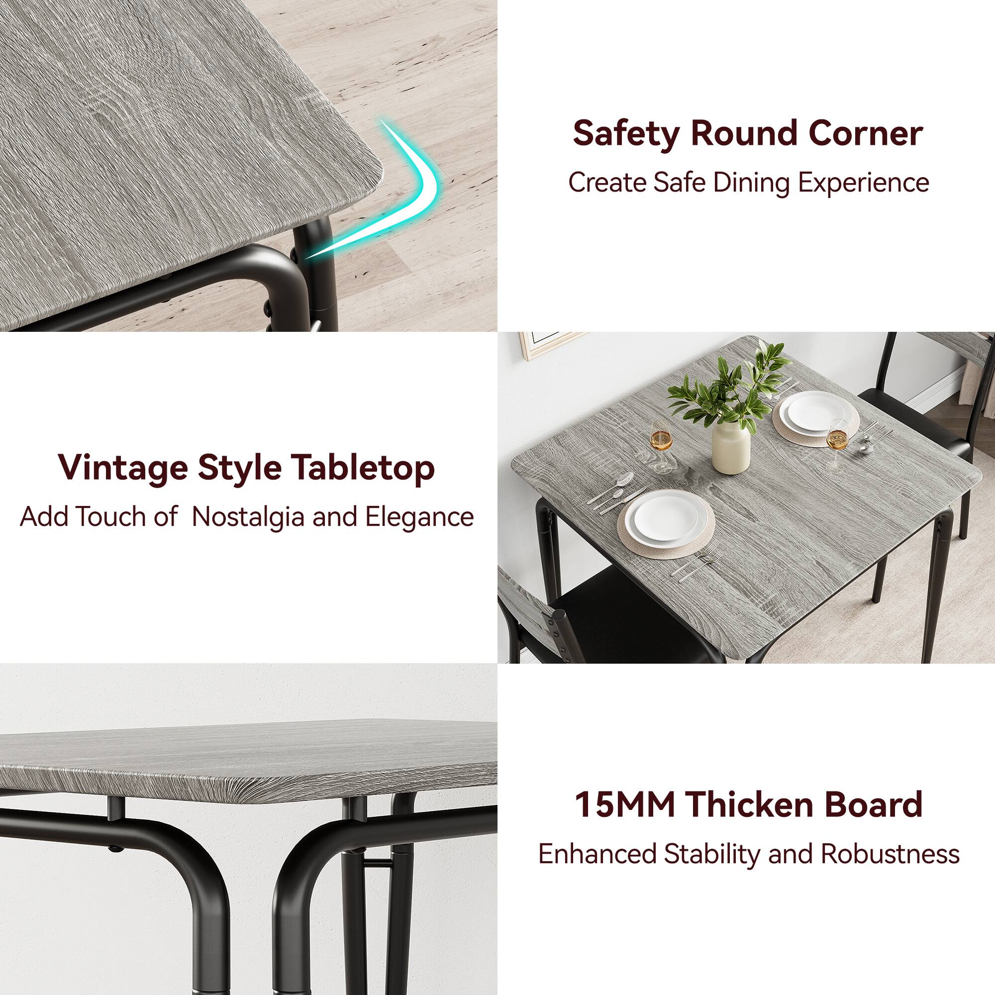 - Safety Round Corner  
  Create Safe Dining Experience

- Vintage Style Tabletop  
  Add Touch of Nostalgia and Elegance

- 15MM Thickened Board  
  Enhanced Stability and Robustness