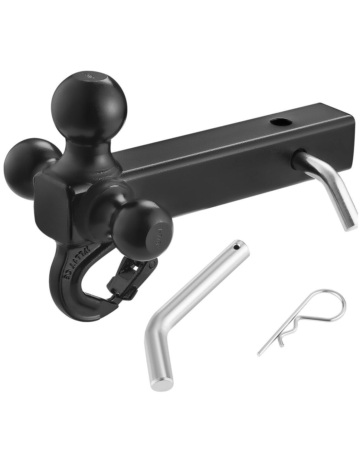 VEVOR - Trailer Hitch, Tri-Ball Mount with Hook & Pin, Trailer Ball Size 1-7/8", 2" and 2-5/16", Fit 2-Inch Hitch Receiver - Black