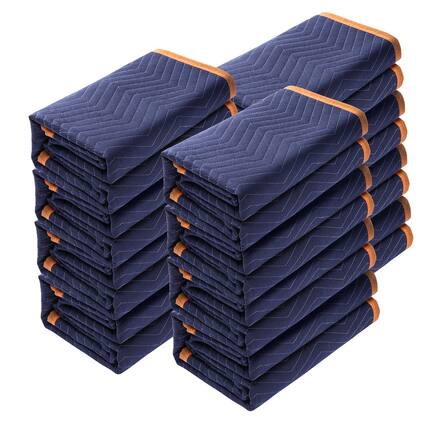 Front. VEVOR - Moving Blankets, 80" x 72", 35 lbs/dz Weight, 12 Packs, Professional Non-Woven & Recycled Cotton Packing Blanket - Blue + Orange.