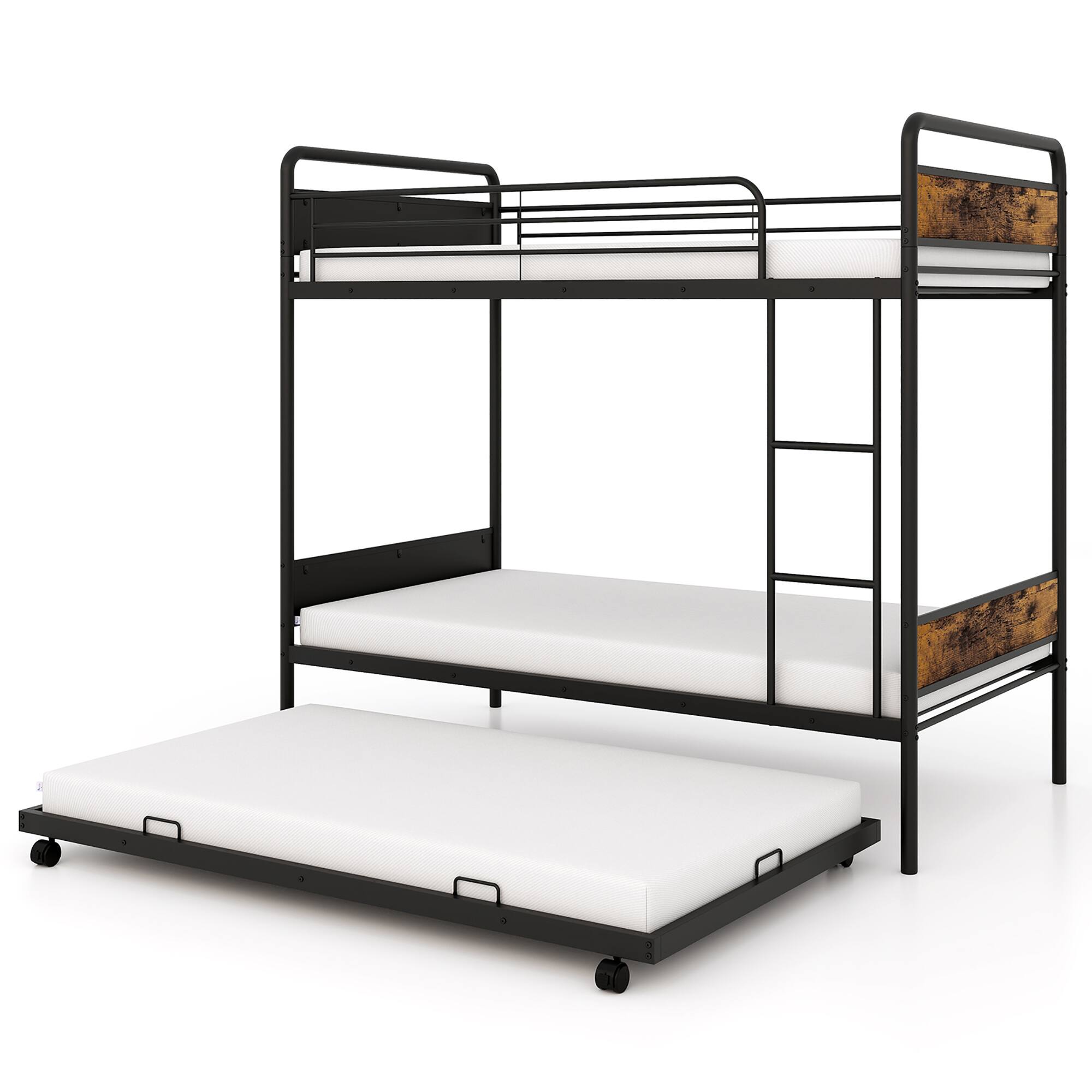 Alt View 1. Gymax - Gymax Twin Over Twin Bunk Bed w/ Trundle Industrial Metal Bunkbed Frame - Black.