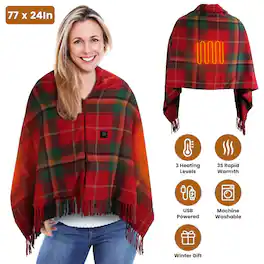 Loheer - USB Heated Shawl with Zipper Wearable Heating Blanket 77x24 Inch - Christmas