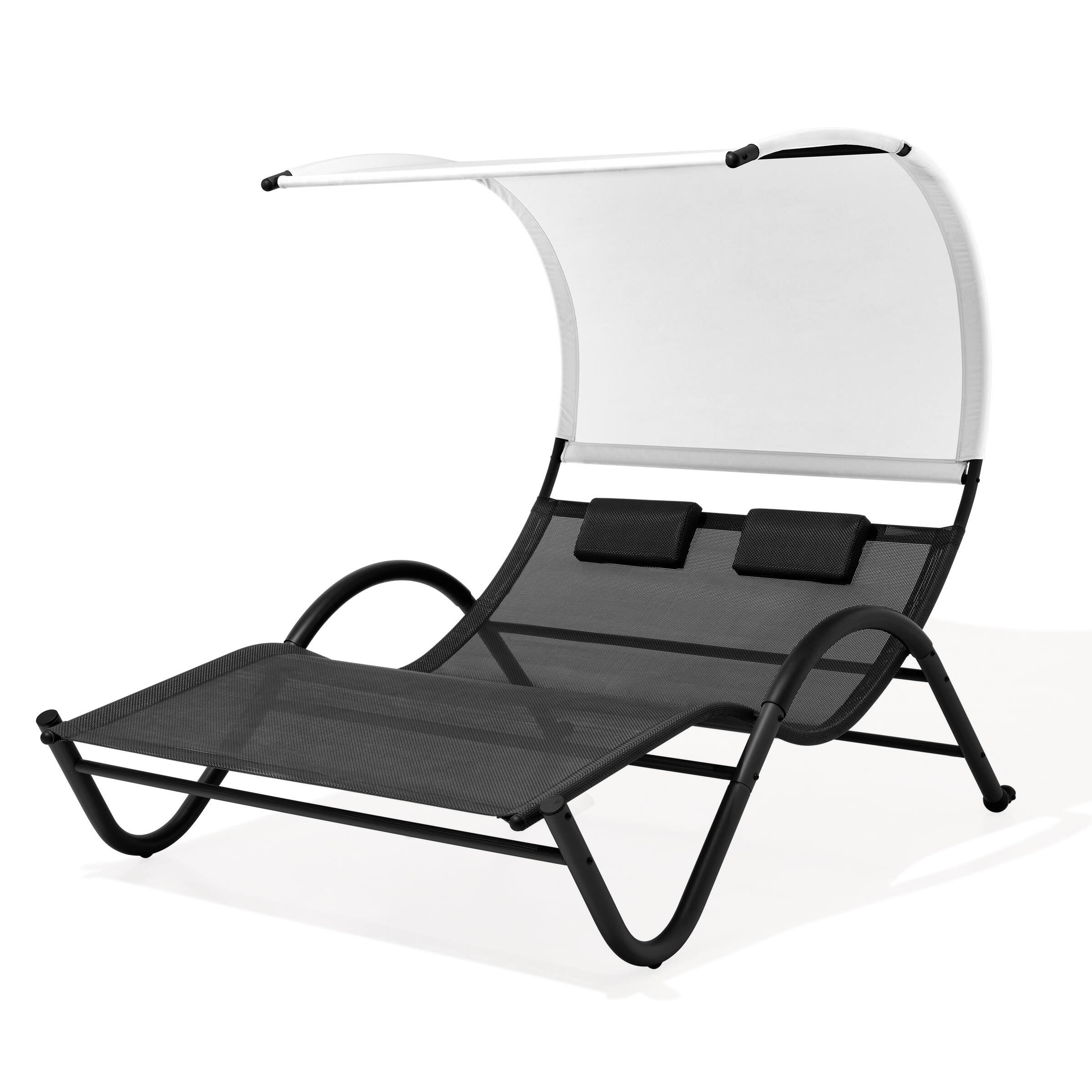 Angle. Crestlive Products - Crestlive Products Outdoor Double Chaise Lounge Chair with Canopy Shade & Wheels, Double Sun Bed Lounger Black - Black.