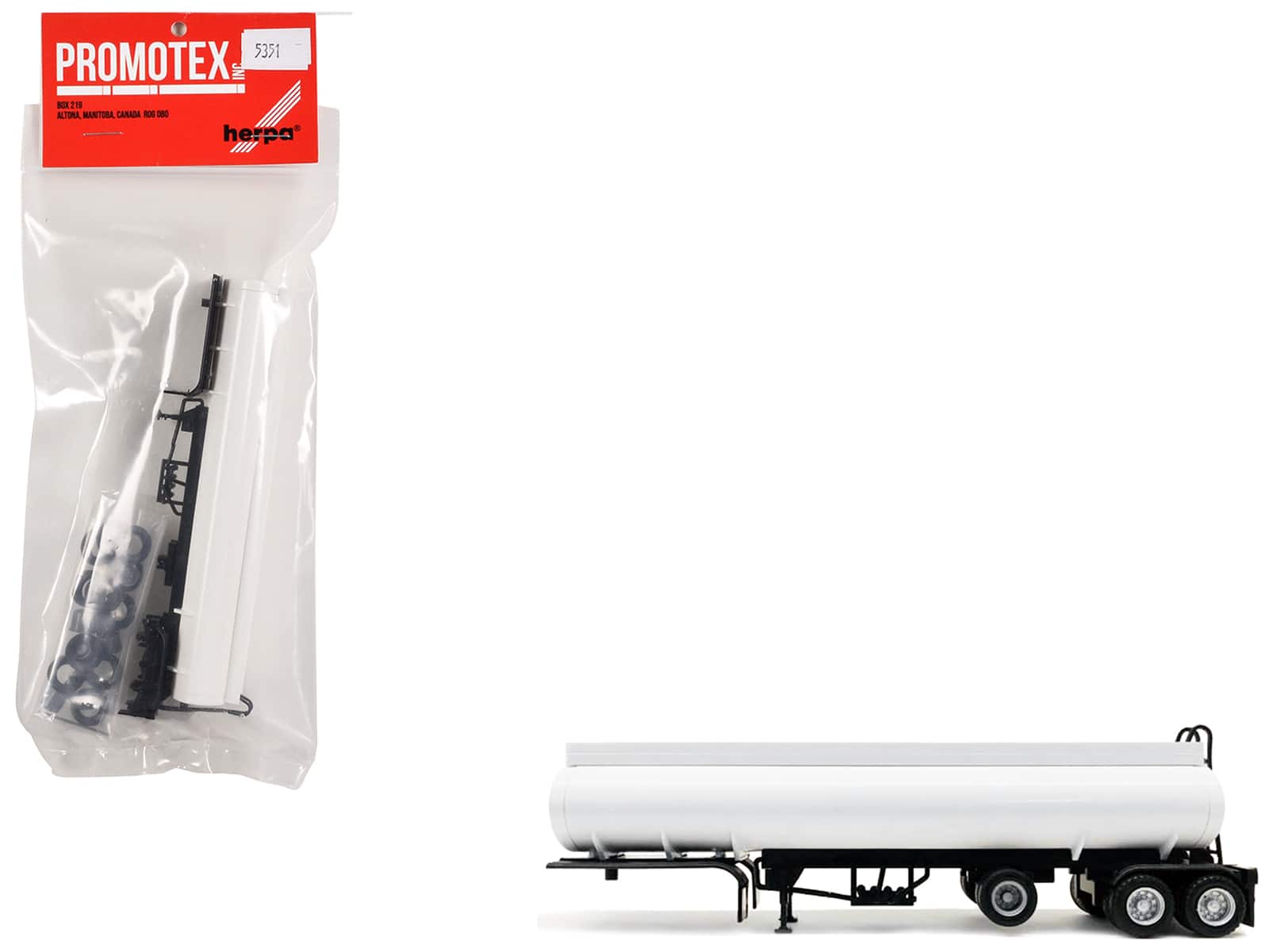 Tag-Axle Elliptical Tanker Trailer 1/87 (HO) Plastic Model by Promotex - White