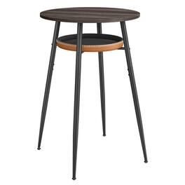 Songmics Home - Bar Table with Storage, Round High Pub Table, Synthetic Leather with Stitching, Mid-Century Modern, Kitchen Home Bar - Ash Brown and Caramel
