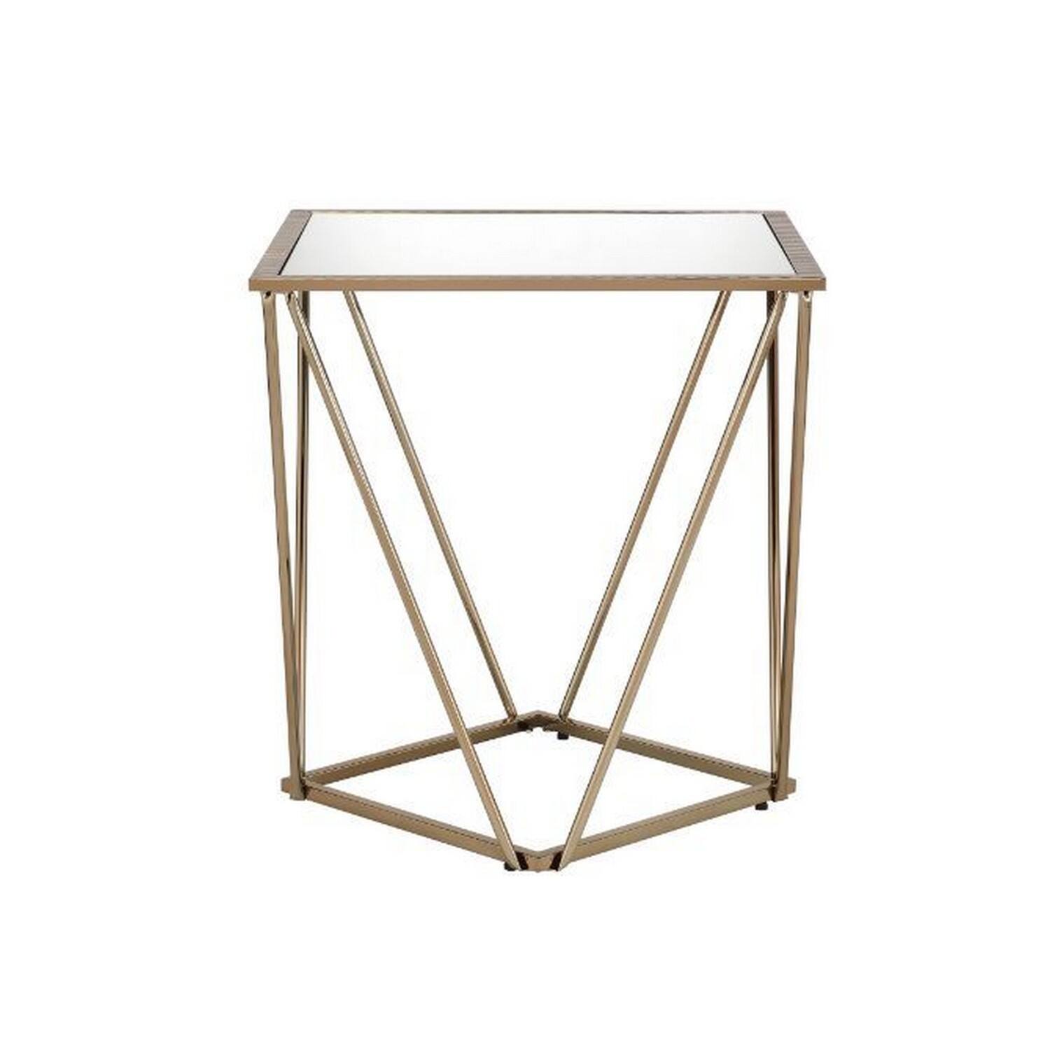 Alt View 1. Manhattan Lane - End Table with Mirror Top and Open Geometric Base - Gold.