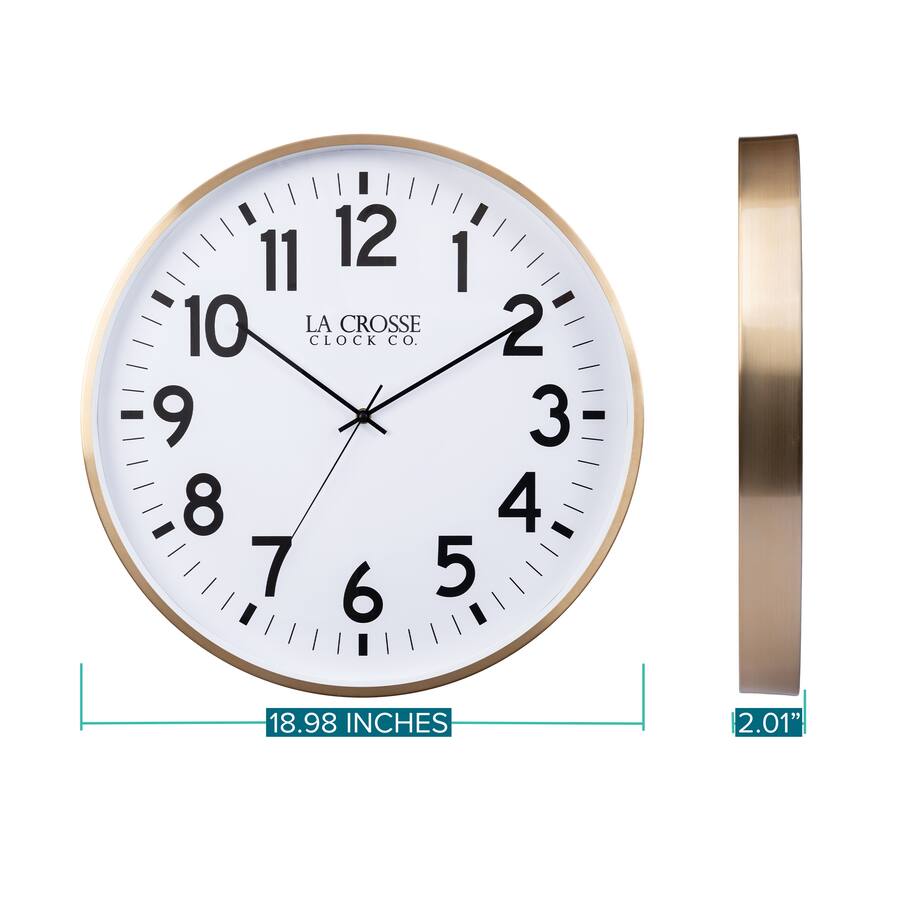 19 Clock La Crosse Clock Co. 19 Inch Callahan Silent Sweep Metal Quartz Analog ...