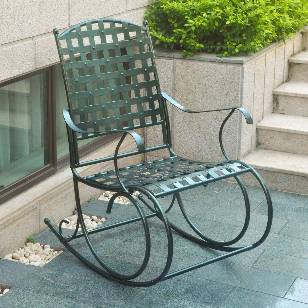 Angle. International Caravan - International Caravan Santa Fe Iron Nailhead Rocker - Verdi Green.
